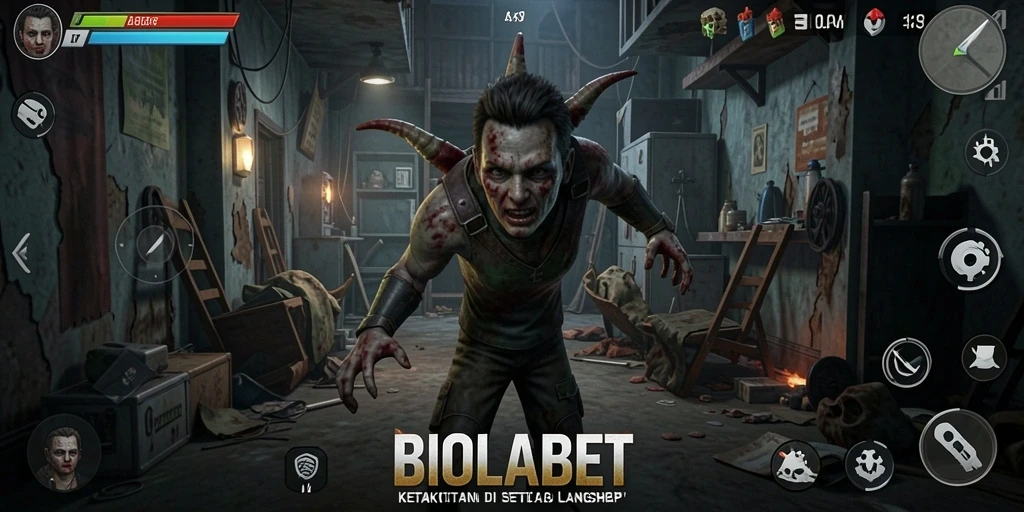 Screenshot gameplay BIOLABET dengan nuansa kegelapan yang mendalam.