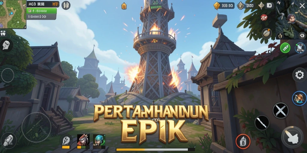 Tampilkan skenario pertahanan menara yang epik dalam gameplay.